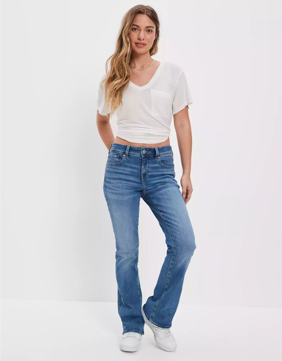 Jean American Eagle AE Ne(x)t Level Low-Rise Kick Bootcut Indigo Clair Femme | ZIA-30736601